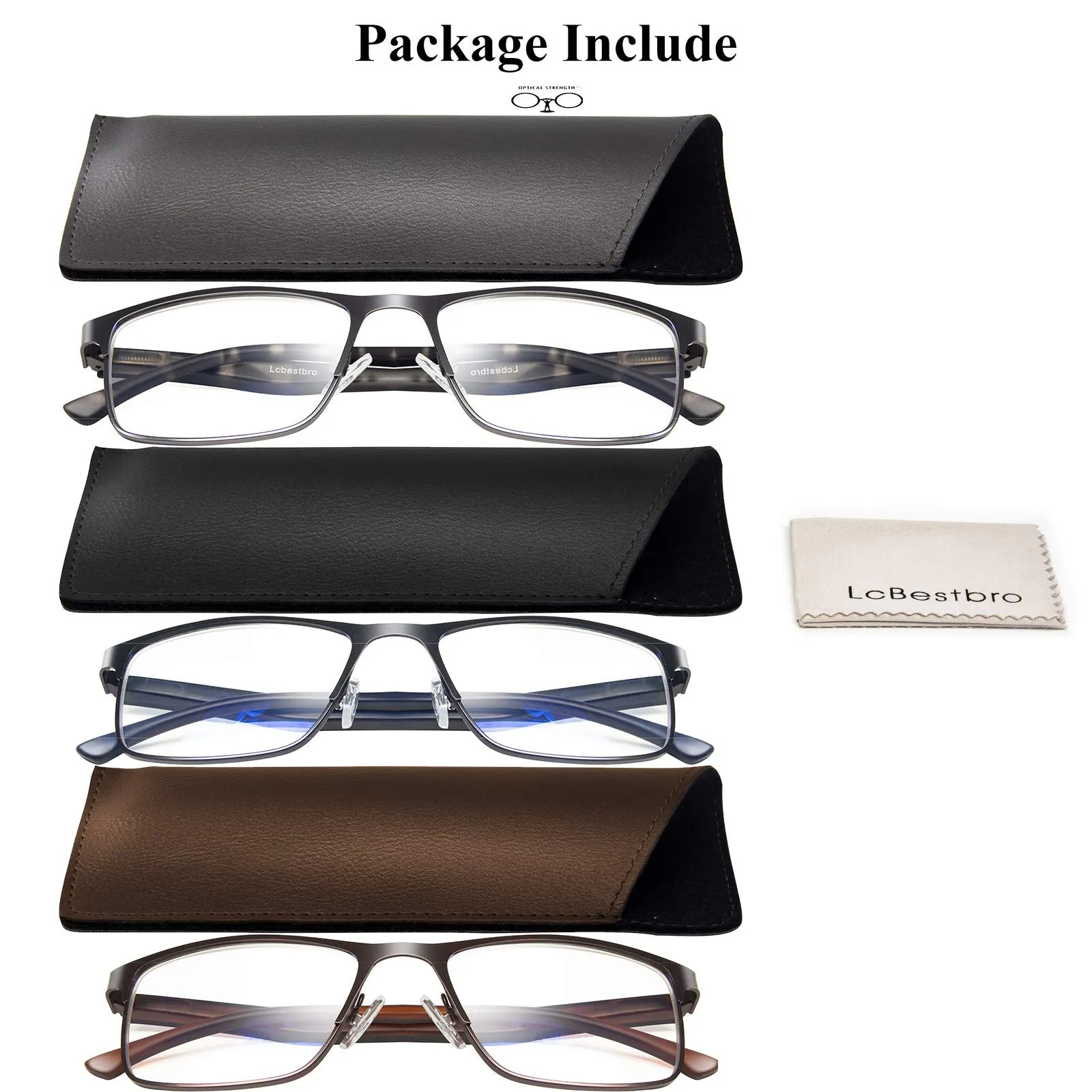 3 Pack Blue light Blocking Reading Glasses for Men, Stylish Metal Frame Readers 3 Pack Mix Color 2.0 x