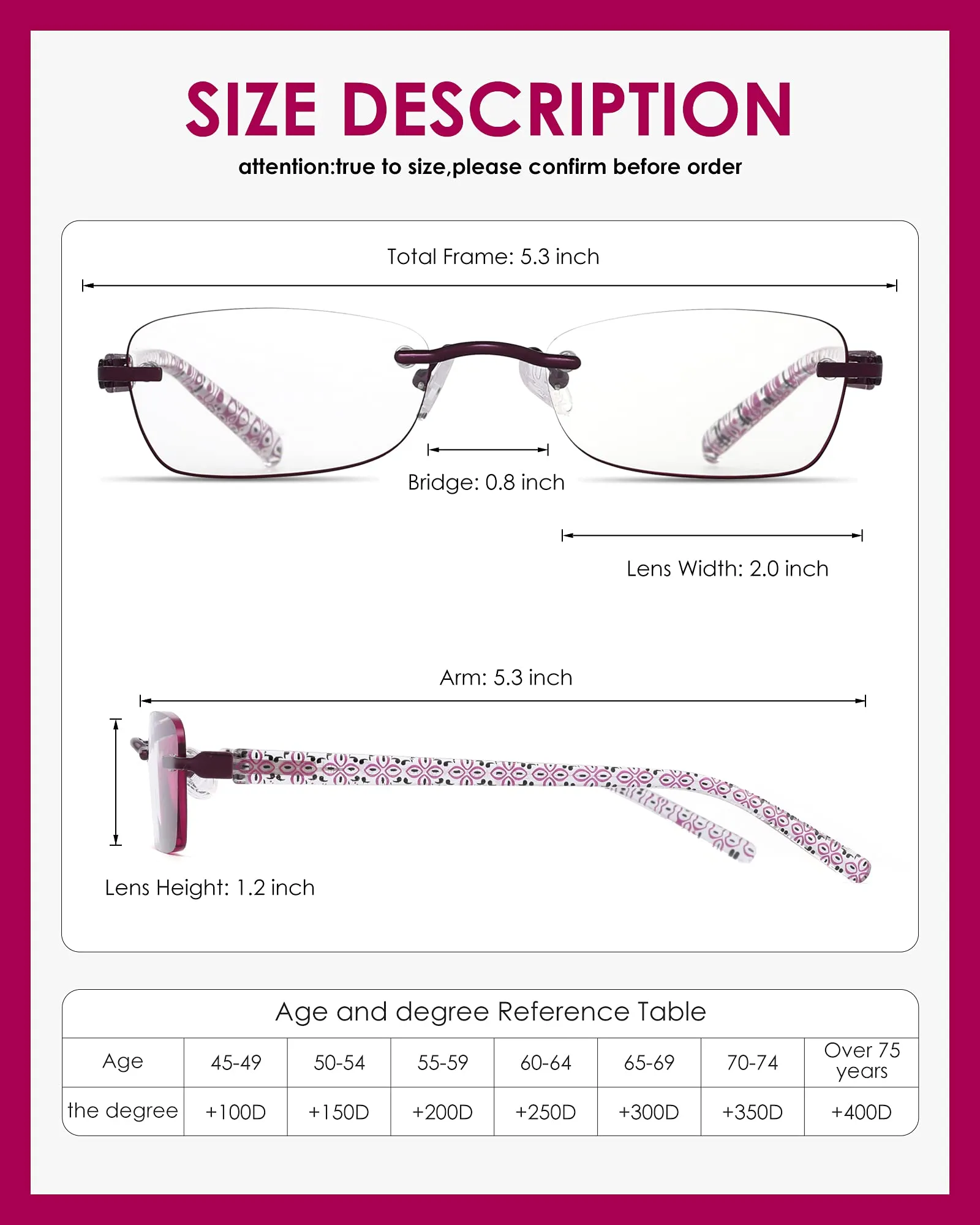 3 Pack Rimless Reading Glasses for Women Blue Light Blocking Readers Tinted Edge Spring Hinge Pattern Print Arm Eyeglasses Mix 1.25 Women 3 Pack Mixed Color Red Blue Brown 1.25 x