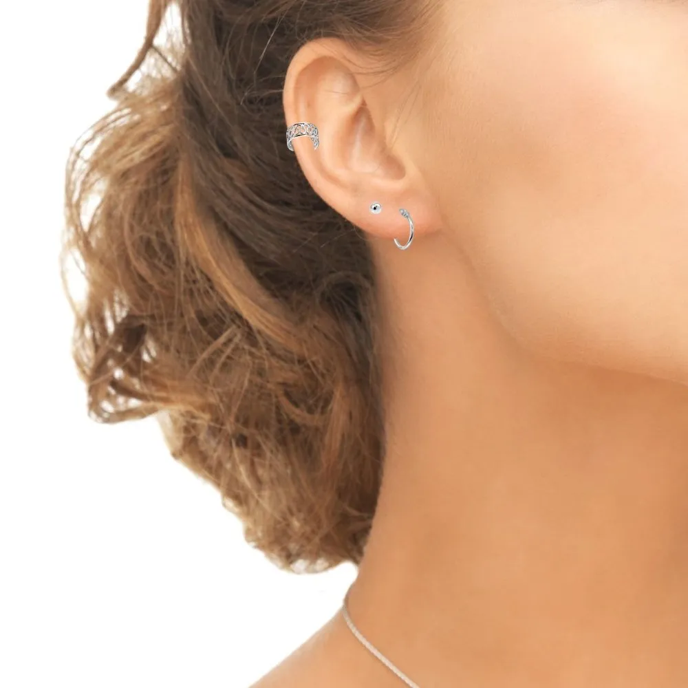 3 Pairs Sterling Silver Ear Cuff Cartilage Clip, 12mm Tiny Small Hoops & 3mm Round Ball Stud Earrings Set for Men Women sterling-silver