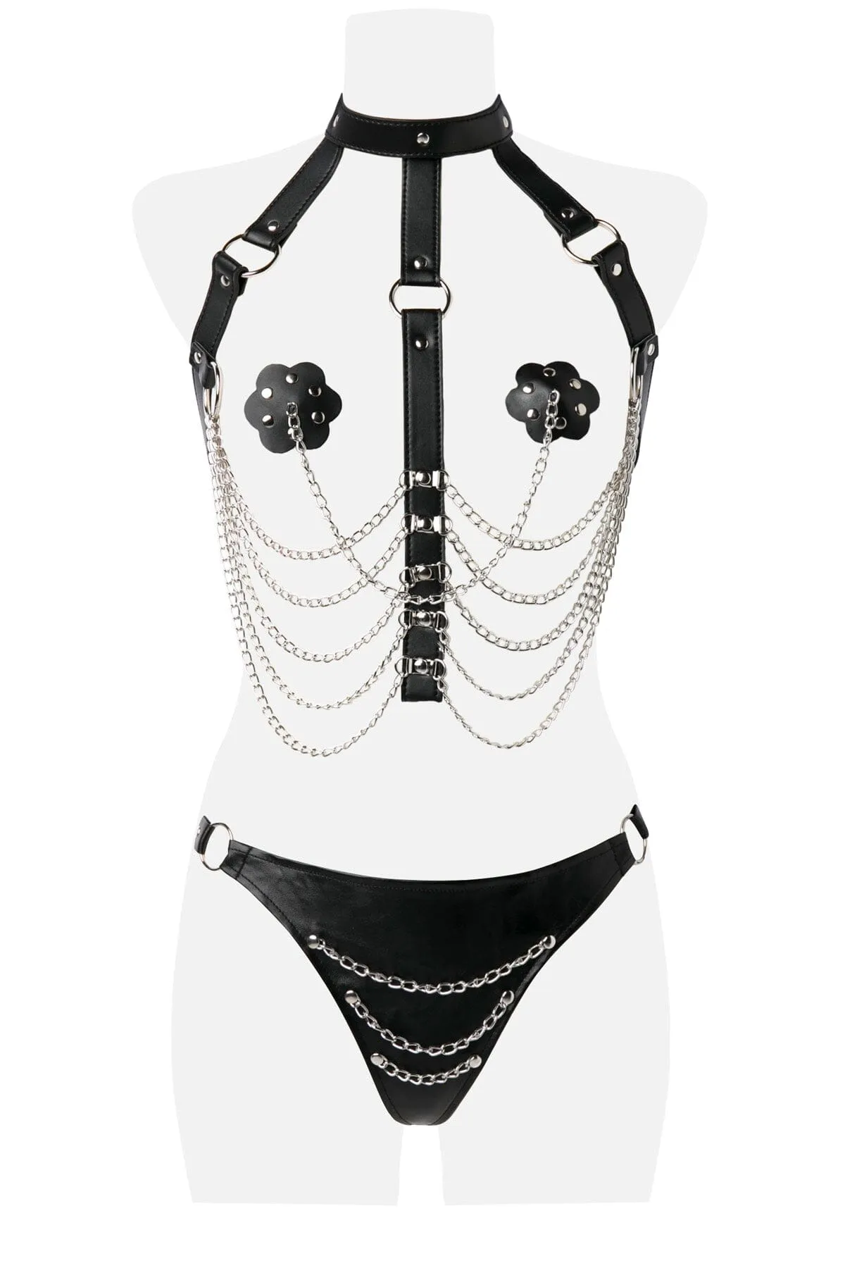 3 Piece Chain Harness W/Choker Bra Set