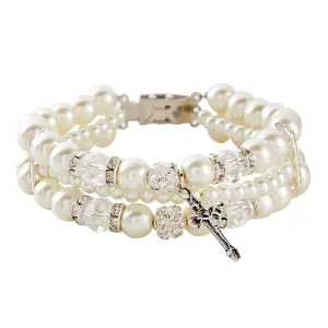 3 Strand Pearl Wedding Bracelet with Dangle