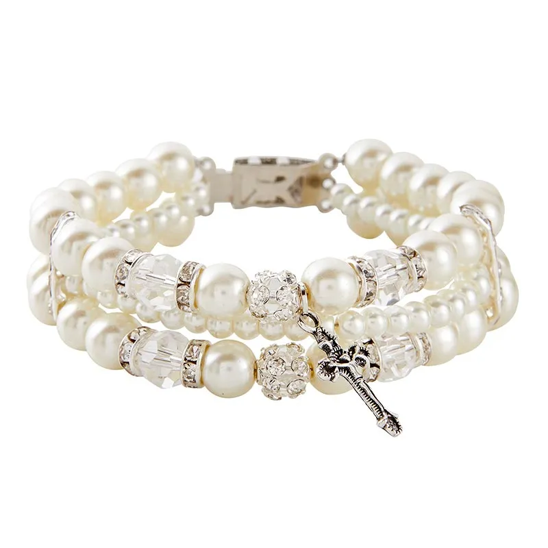 3 Strand Pearl Wedding Bracelet with Dangle