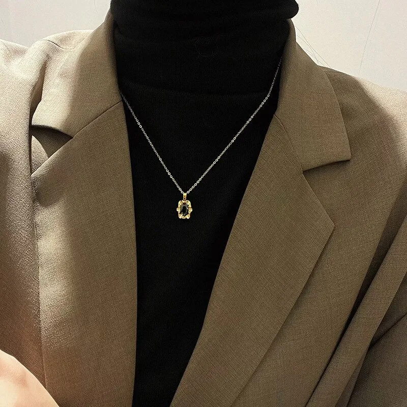316L stainless steel black Zircon pendant necklace for women