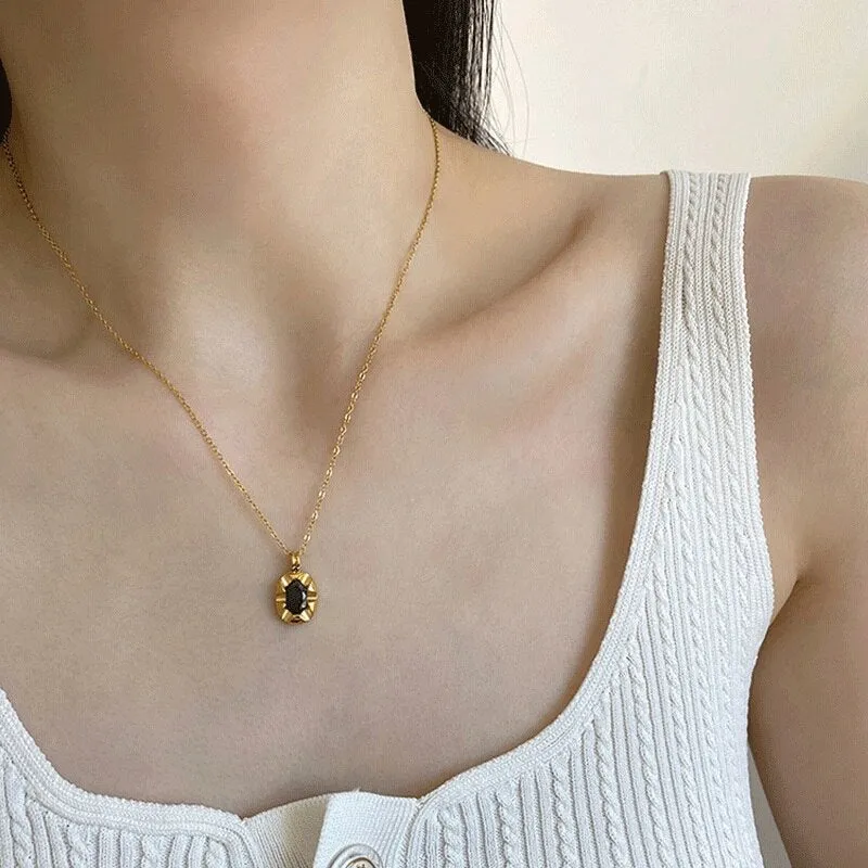 316L stainless steel black Zircon pendant necklace for women