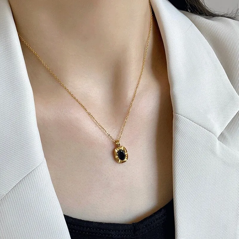 316L stainless steel black Zircon pendant necklace for women