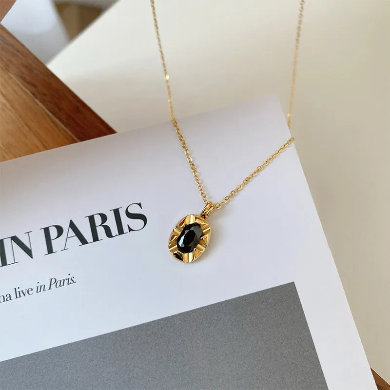 316L stainless steel black Zircon pendant necklace for women