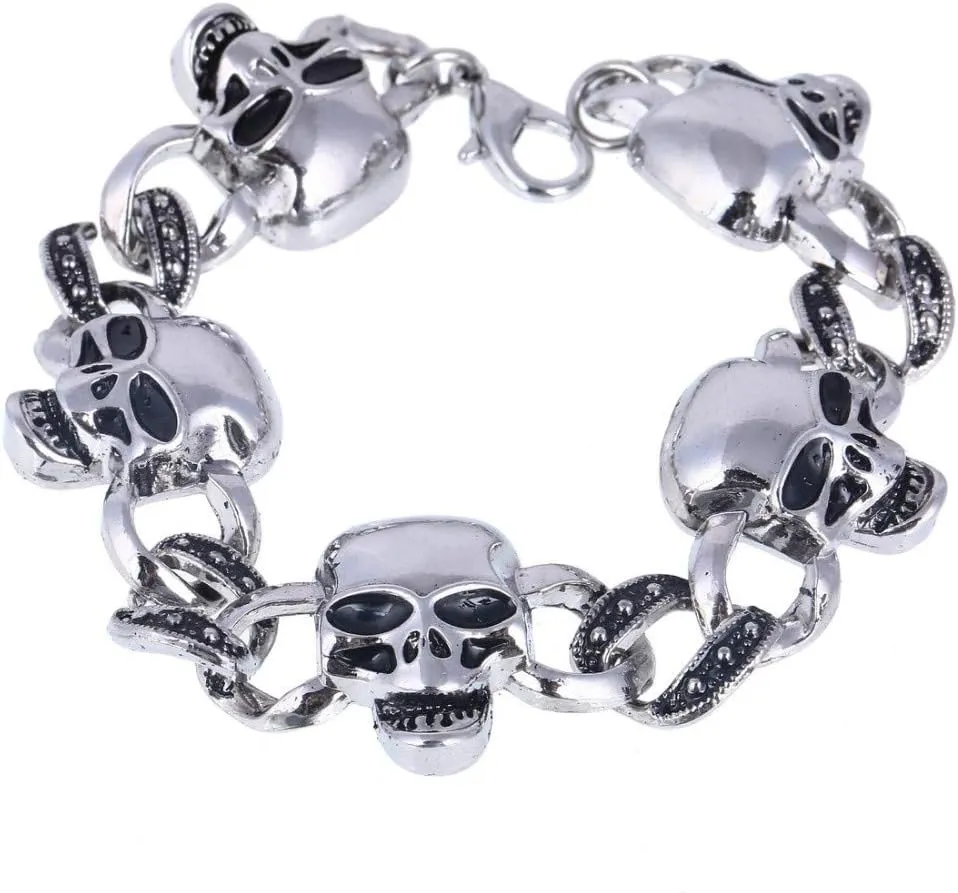 316L Stainless Steel Cool Men's Steel Biker Man Skull Charms Bracelet Chain Bracelets Bangles 20Cm