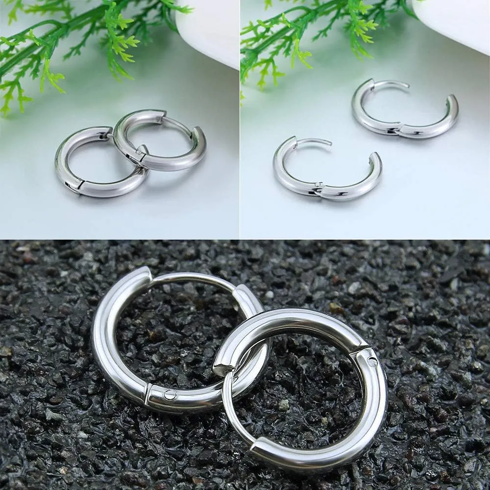 316L Surgical Stainless Steel Huggie Hoop Earrings 6mm 8mm 10mm 11mm 12mm 14mm Hypoallergenic Earrings Hoop Cartilage Helix Lobes Hinged Sleeper Earrings For Men Women