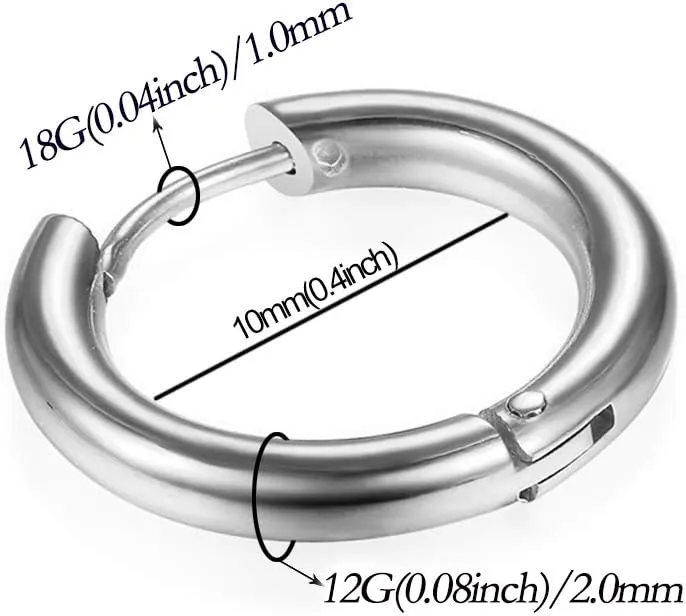 316L Surgical Stainless Steel Huggie Hoop Earrings 6mm 8mm 10mm 11mm 12mm 14mm Hypoallergenic Earrings Hoop Cartilage Helix Lobes Hinged Sleeper Earrings For Men Women