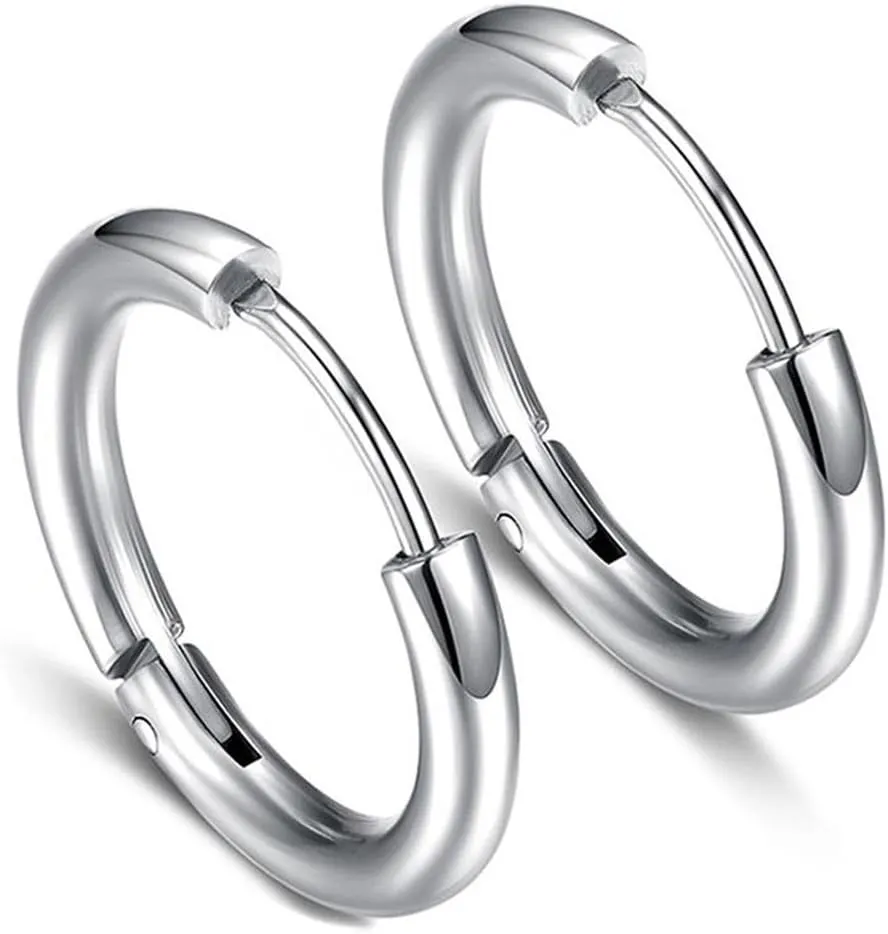316L Surgical Stainless Steel Huggie Hoop Earrings 6mm 8mm 10mm 11mm 12mm 14mm Hypoallergenic Earrings Hoop Cartilage Helix Lobes Hinged Sleeper Earrings For Men Women