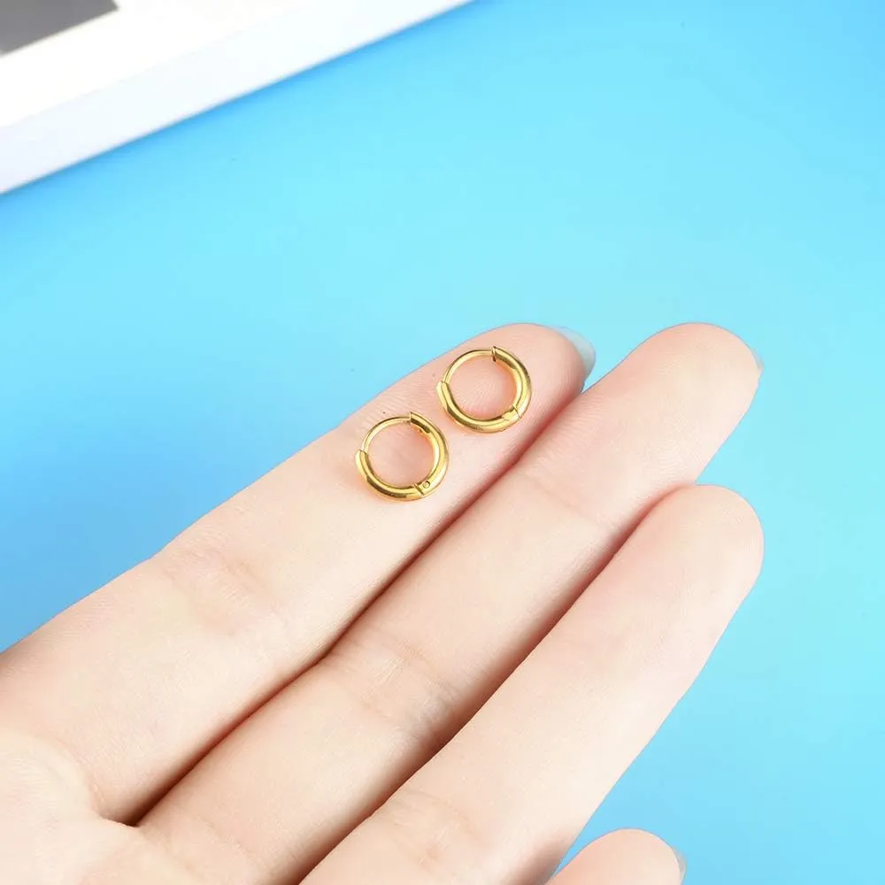 316L Surgical Stainless Steel Huggie Hoop Earrings 6mm 8mm 10mm 11mm 12mm 14mm Hypoallergenic Earrings Hoop Cartilage Helix Lobes Hinged Sleeper Earrings For Men Women