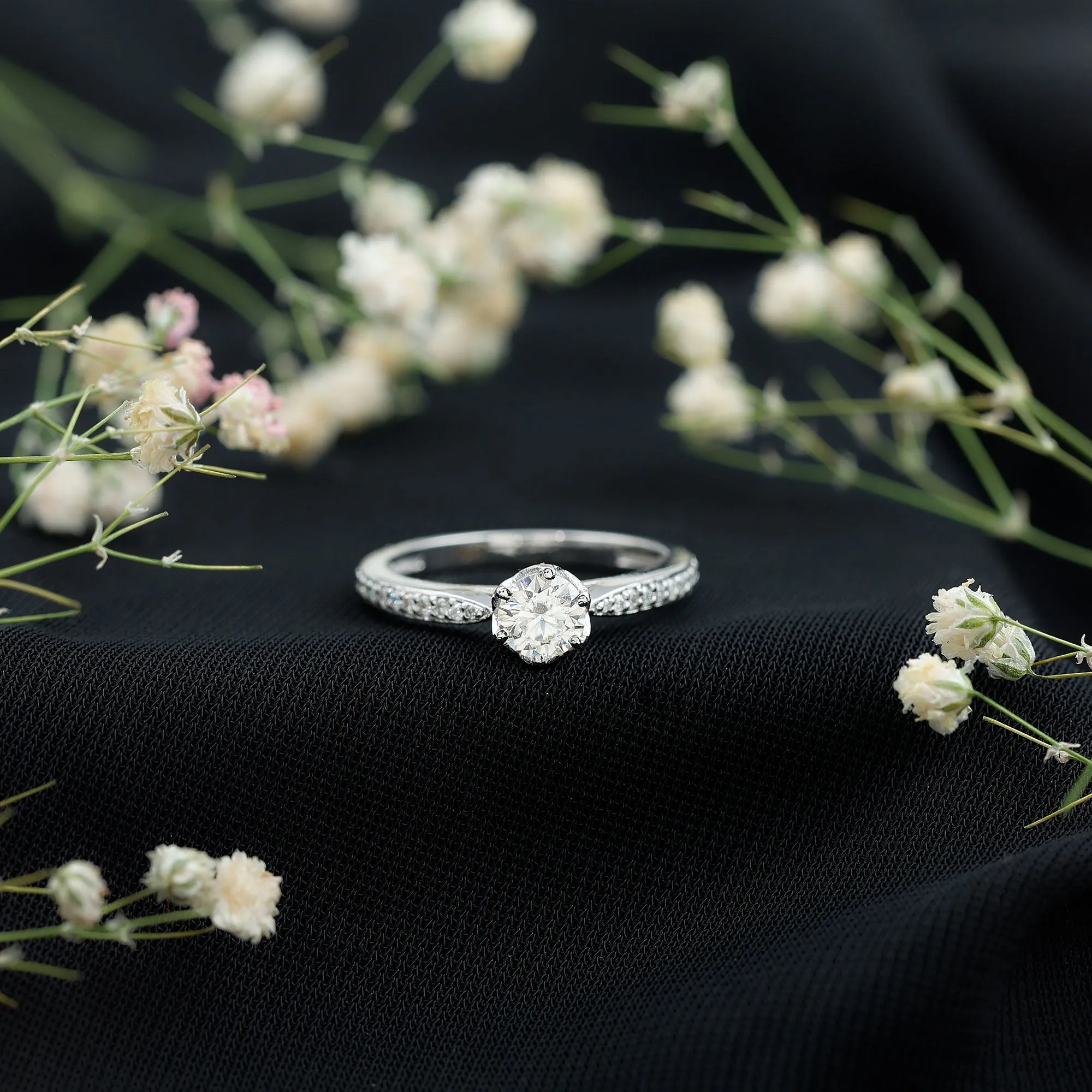 3/4 CT April Birthstone Moissanite Solitaire Promise Ring for Women