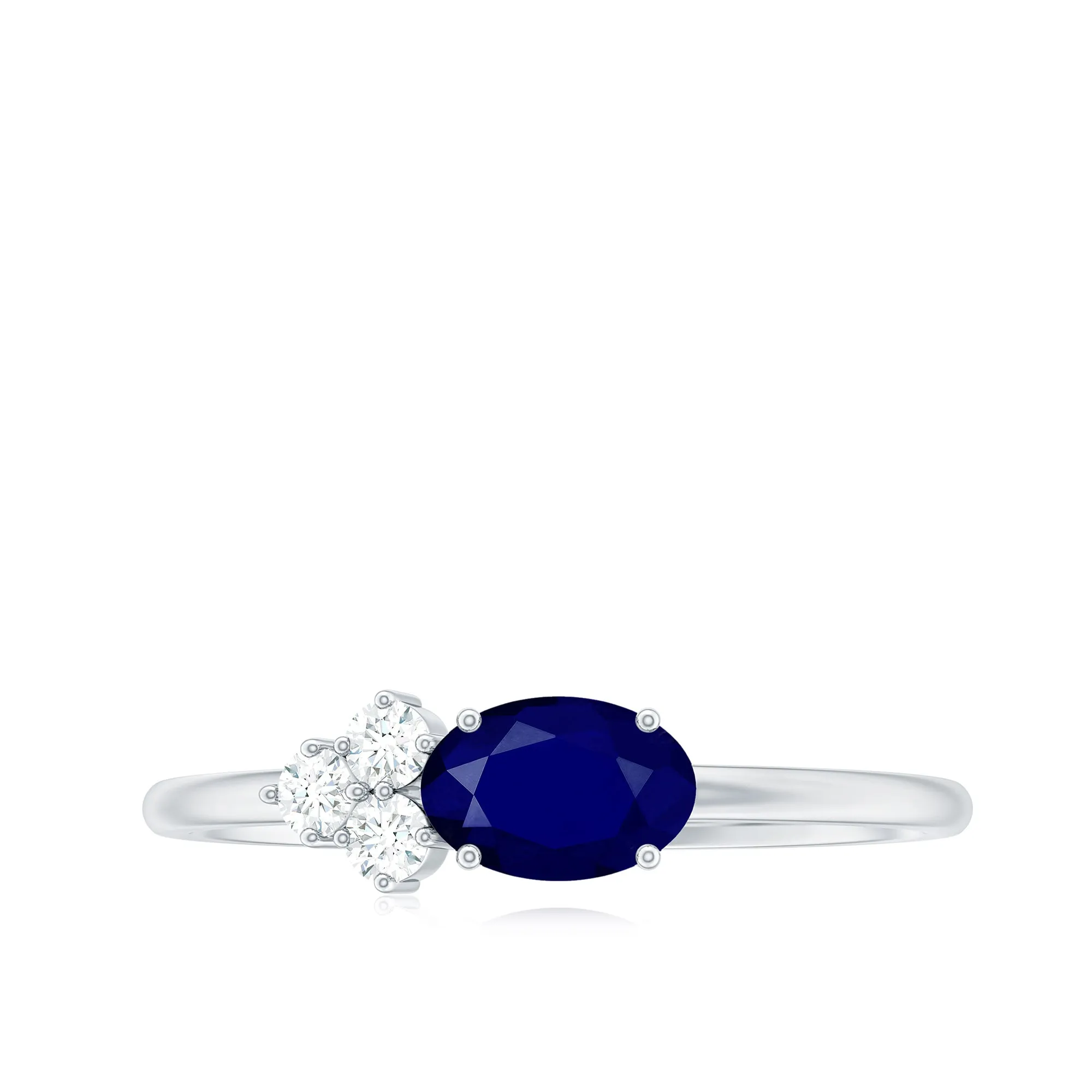 3/4 CT Oval Cut Blue Sapphire Promise Ring with Diamond Trio
