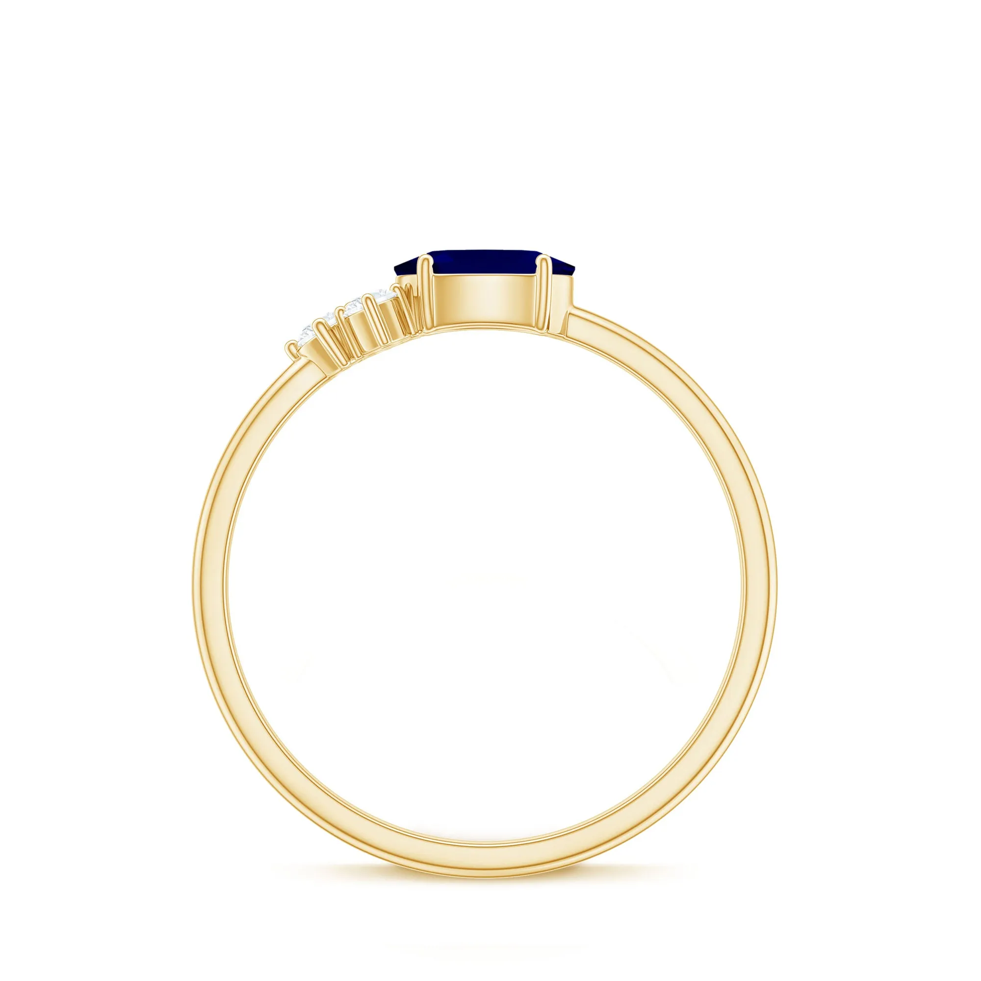 3/4 CT Oval Cut Blue Sapphire Promise Ring with Diamond Trio
