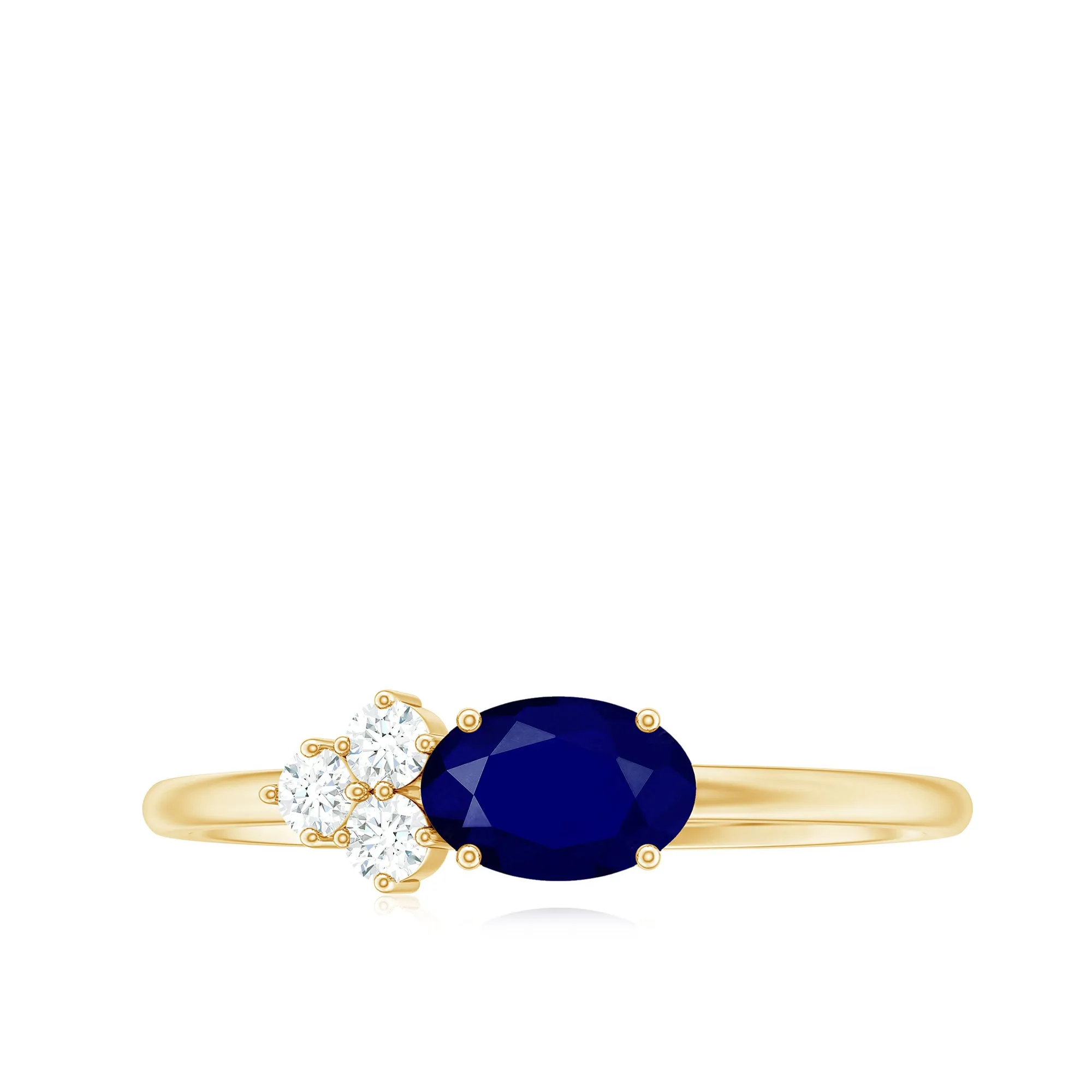 3/4 CT Oval Cut Blue Sapphire Promise Ring with Diamond Trio