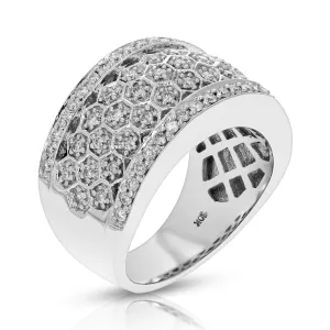 3/4 cttw Diamond Hexagon Netted Wedding Band in 10K White Gold