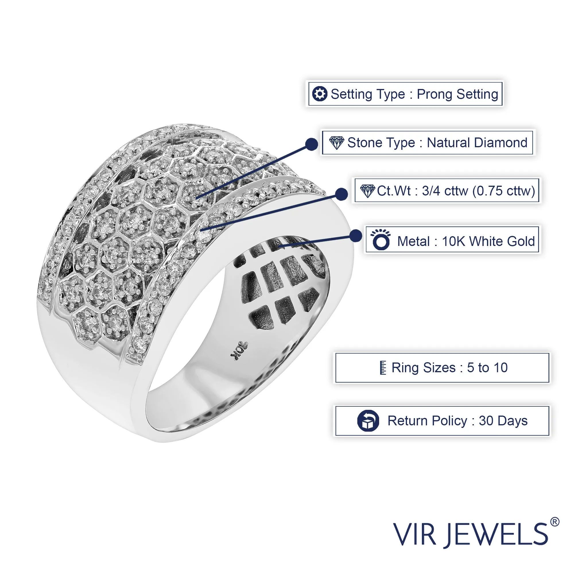 3/4 cttw Diamond Hexagon Netted Wedding Band in 10K White Gold
