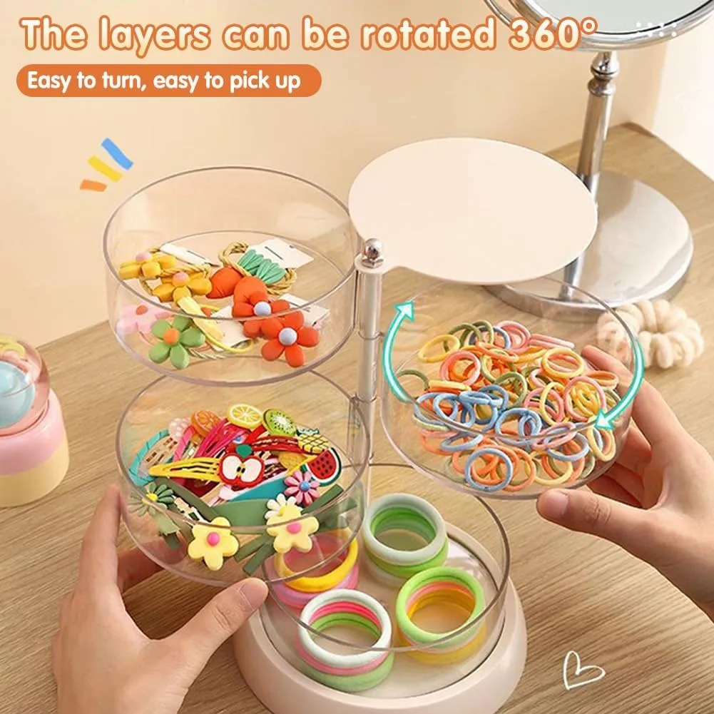 3/4/5-Layer Rotating Hair Accessories Organizer for Girls & Women - Clear Acrylic Jewelry Holder for Hair Bows, Clips, Ties, Headbands - Small Kids Hair Product Storage Box (5.6*7.3*4.6in)