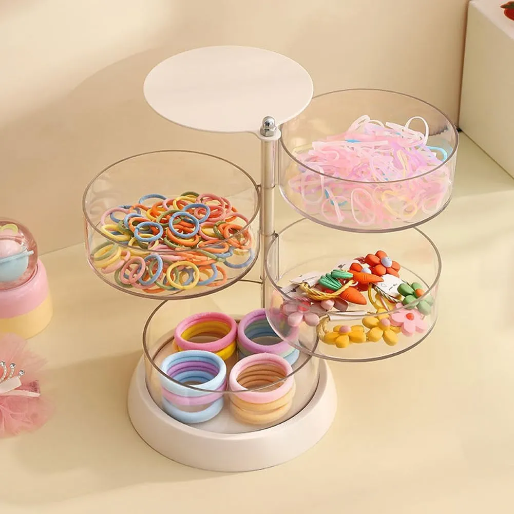 3/4/5-Layer Rotating Hair Accessories Organizer for Girls & Women - Clear Acrylic Jewelry Holder for Hair Bows, Clips, Ties, Headbands - Small Kids Hair Product Storage Box (5.6*7.3*4.6in)