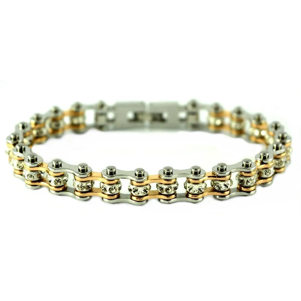 3/8" Wide Rose Gold Color Mini Mini Stainless Steel Bike Chain Bracelet