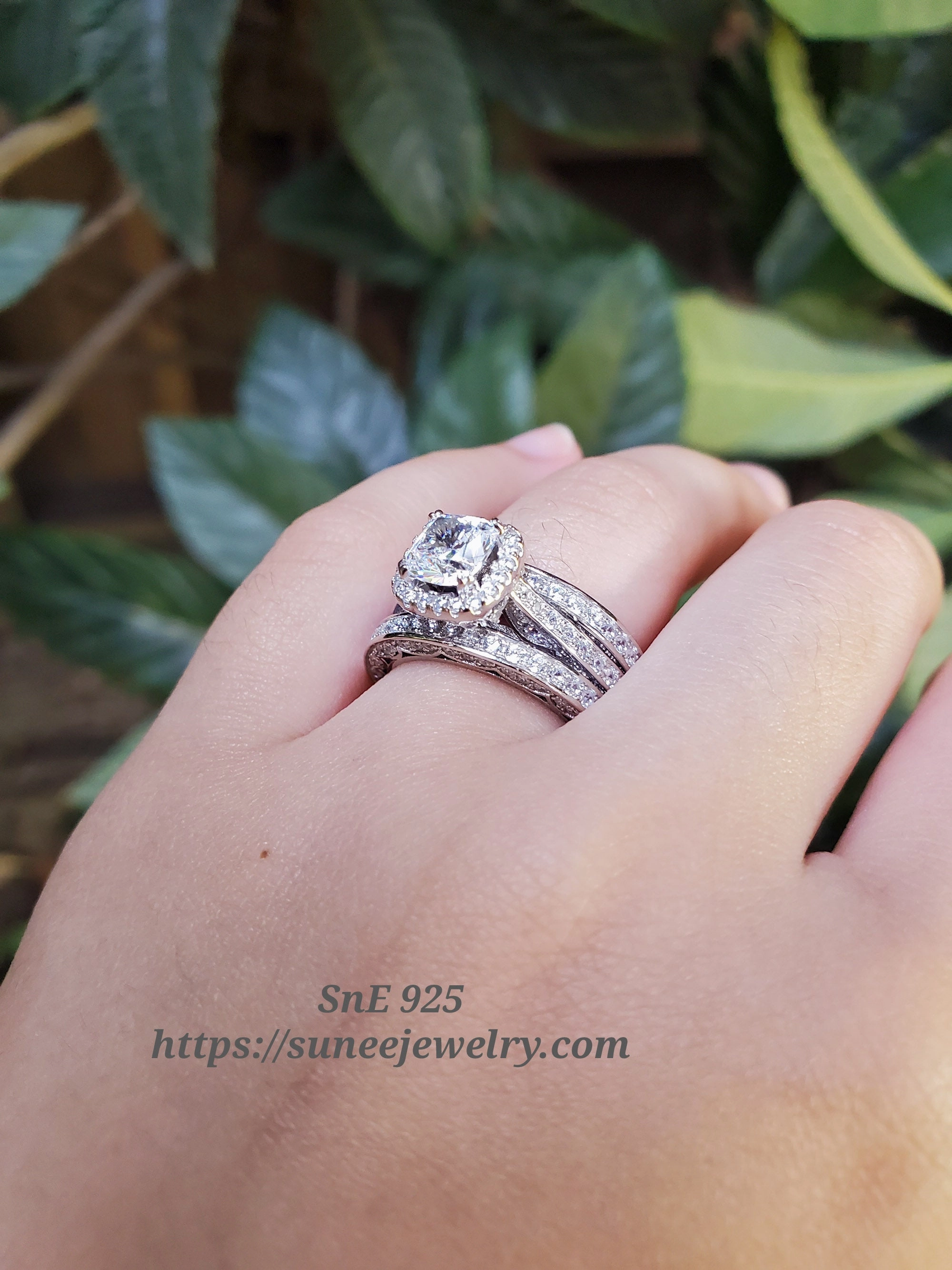 3.02ct Halo Cushion Cut Bridal Wedding Engagement Ring Diamond Simulated 925 Sterling Silver Anniversary Ring SKU:00141 Abstract Design Gift For Him