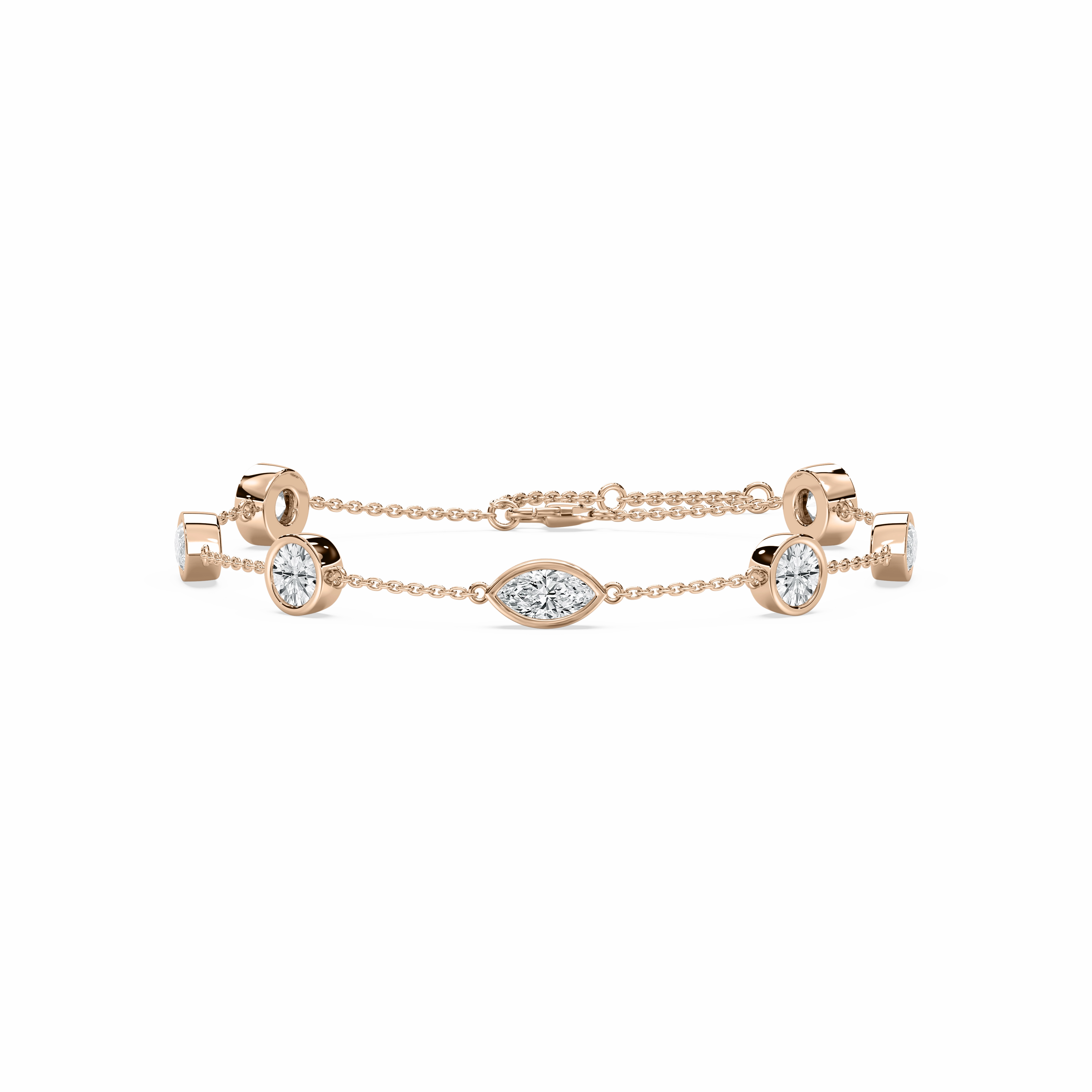 Original Concept Transformable Look 3 1?? ctw Round and Marquise Lab Grown Diamond Bezel Set Station Chain Bracelet  - 7 Inches