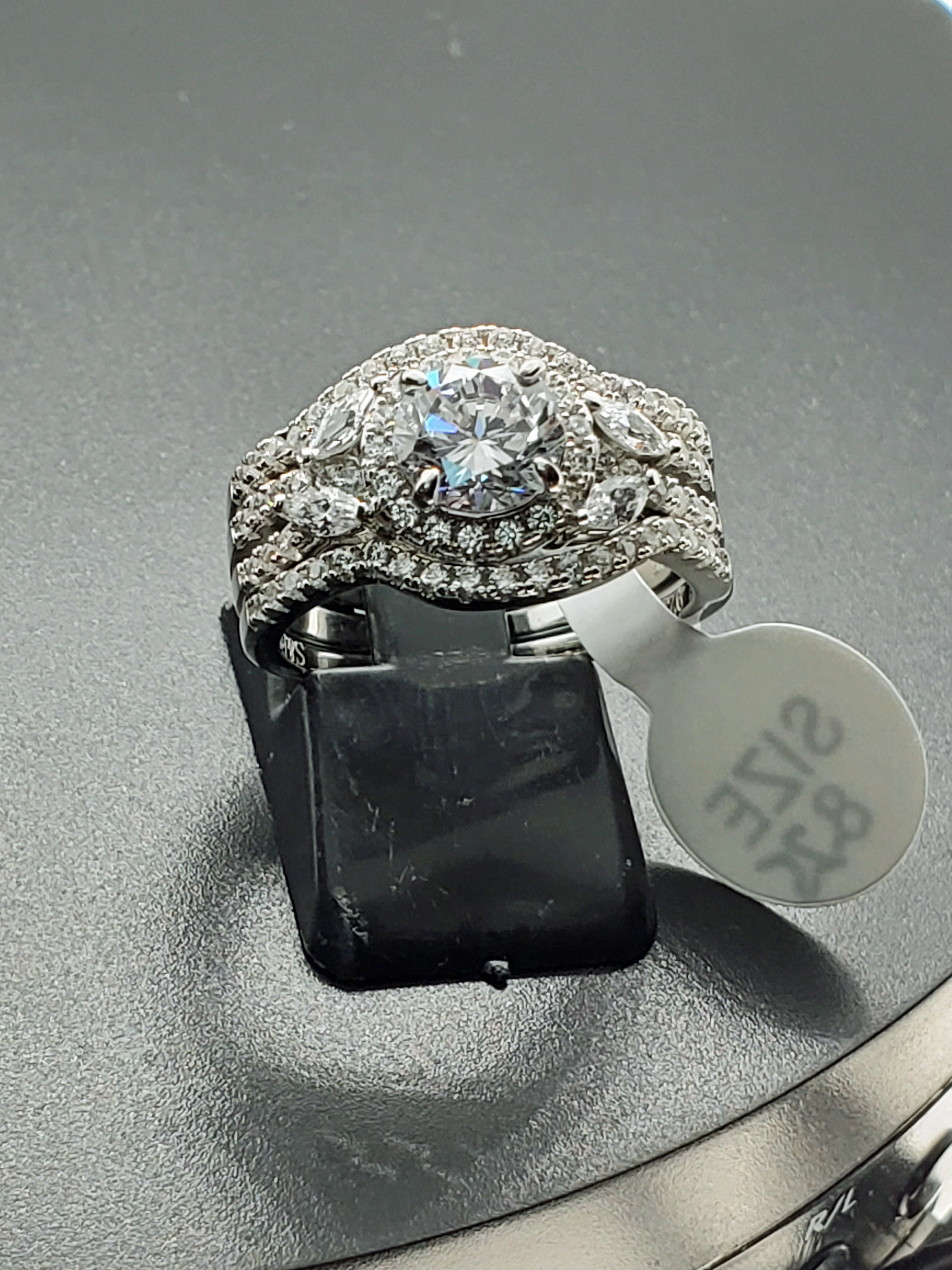 3.20ct Halo Round Cut 3pcs Wedding Set Engagement Ring Wedding Band Diamond Simulated 925 Sterling Silver Women's Bridal Set Eternity Ring SKU:00140 Bridal Jewelry Best Friend