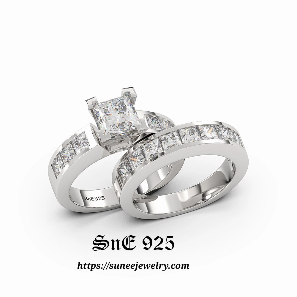 Travel Friendly 3.25ct Princess Cut Bridal Wedding Engagement Ring Diamond Simulated 925 Sterling Silver Anniversary Ring SKU:00137