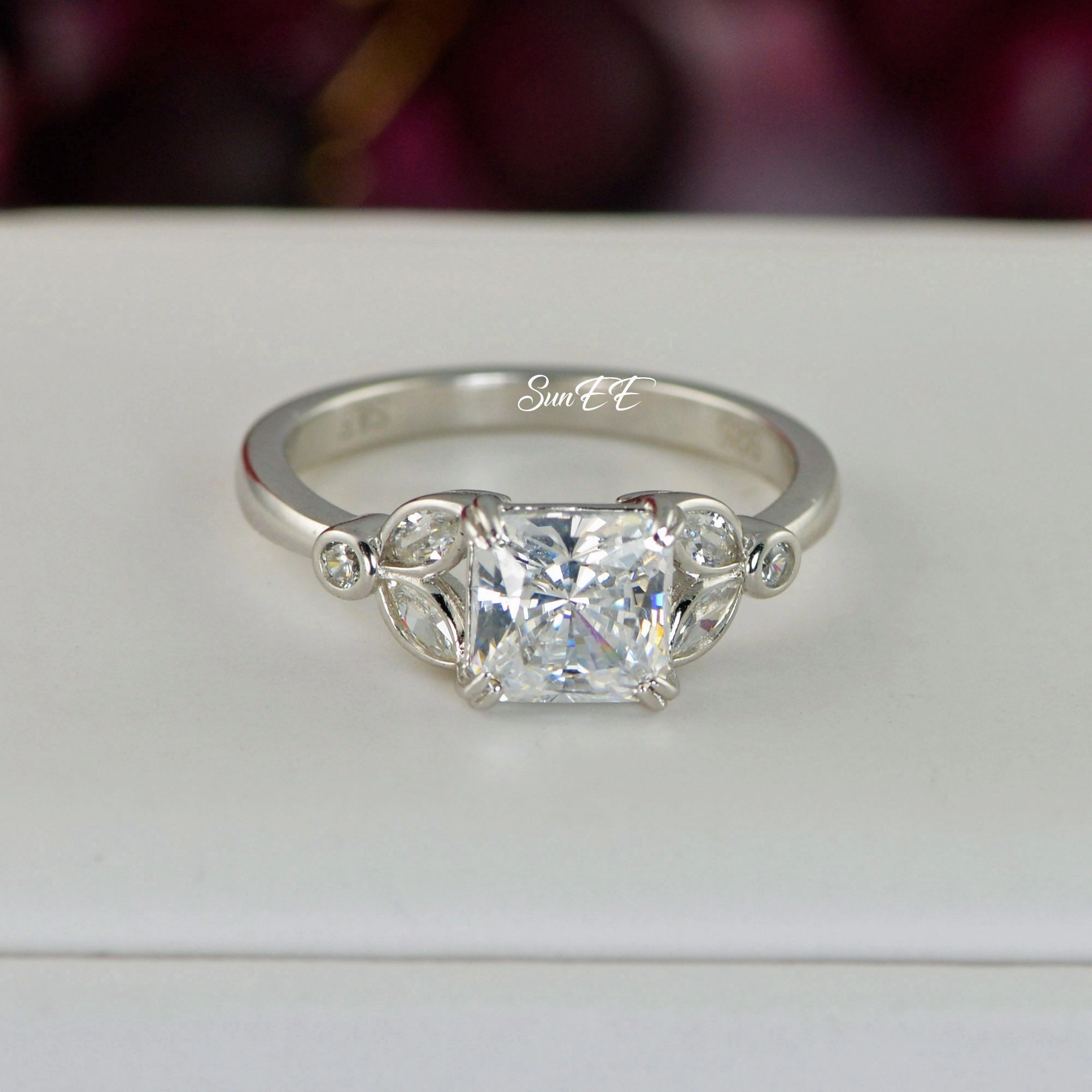 3.3ct Princess Cut Art Deco Bridal Wedding Engagement Ring Diamond Simulated 925 Sterling Silver Anniversary Ring SKU:00185 Amazing Gift