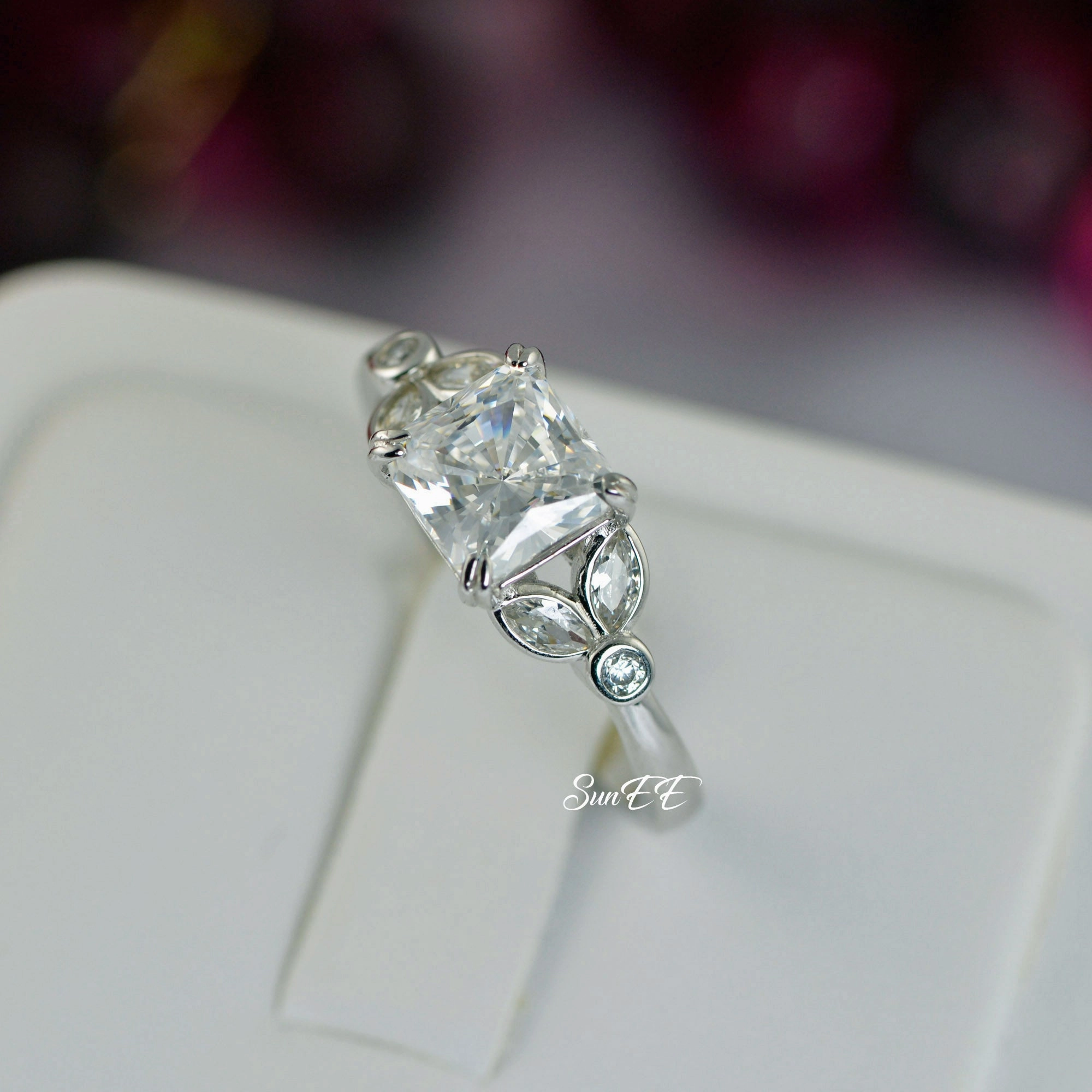 Traditional Ornament Superior Item 3.3ct Princess Cut Art Deco Bridal Wedding Engagement Ring Diamond Simulated 925 Sterling Silver Anniversary Ring SKU:00185