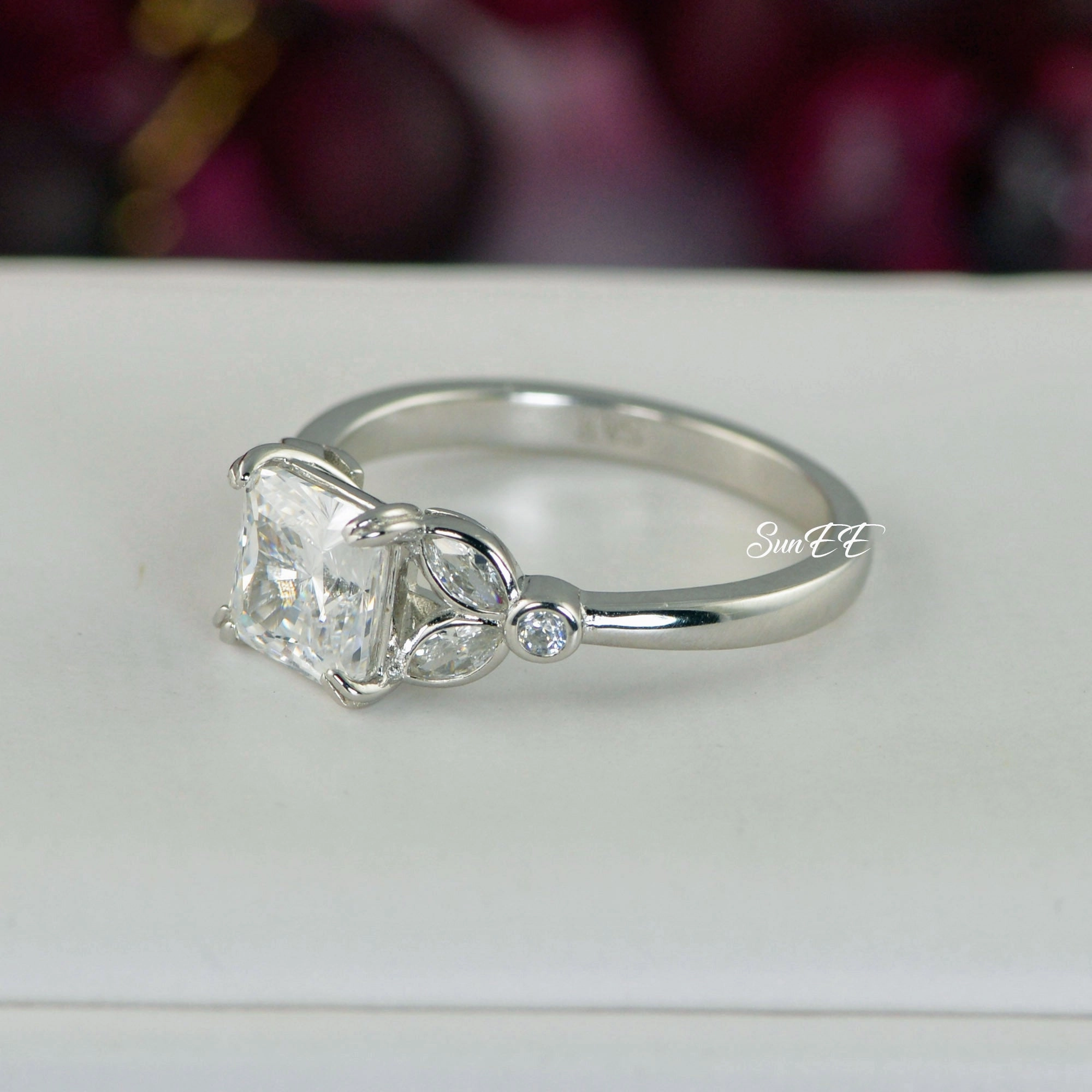 3.3ct Princess Cut Art Deco Bridal Wedding Engagement Ring Diamond Simulated 925 Sterling Silver Anniversary Ring SKU:00185 Family Celebration