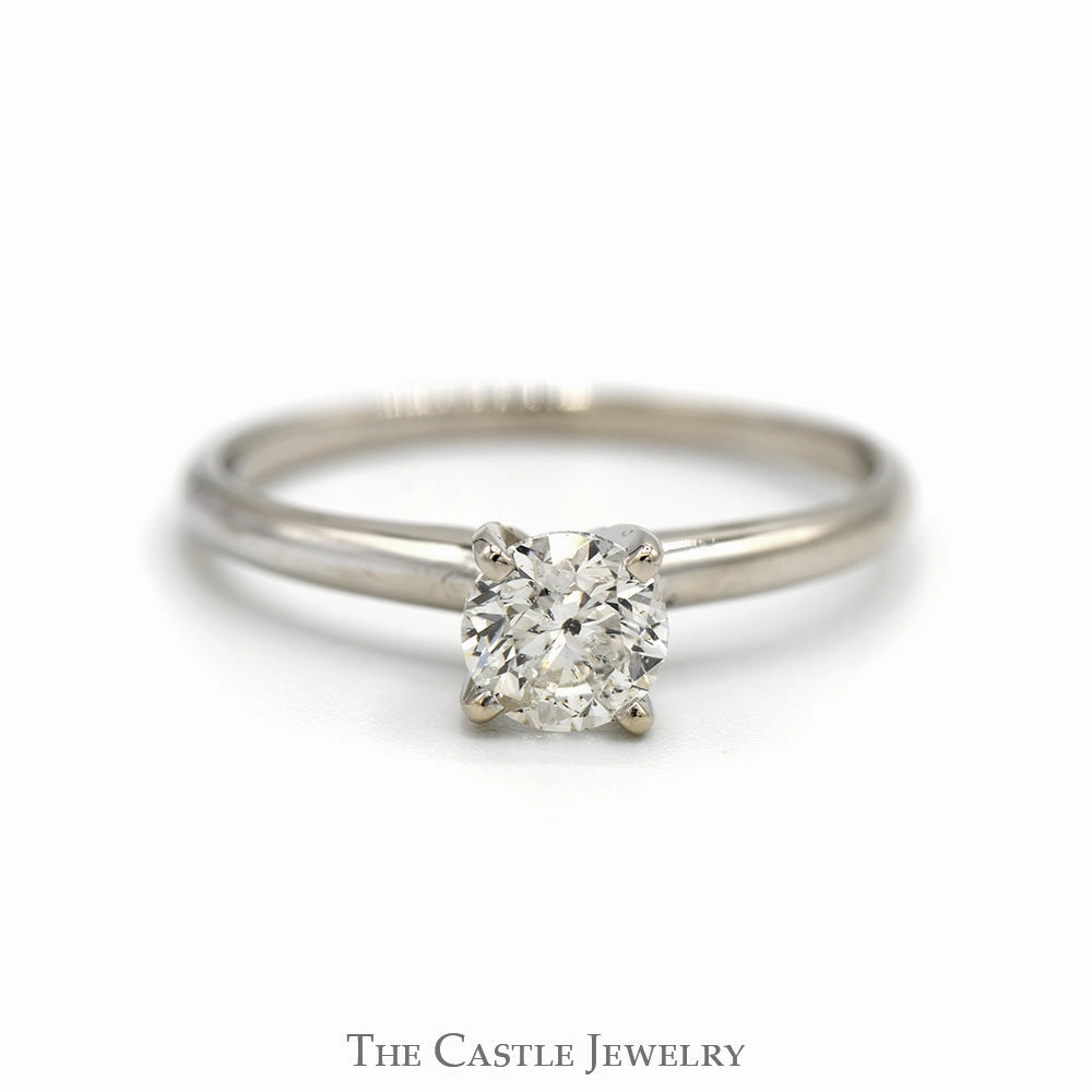 3/4ct Round Diamond Solitaire Engagement Ring in 14k White Gold 4 Prong Mounting Ornate Design