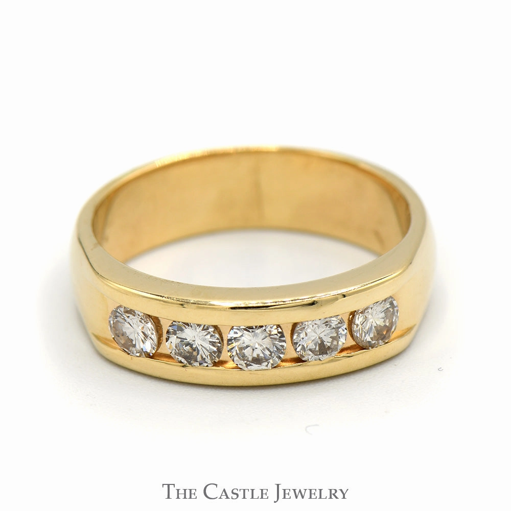 Gorgeous Look Expert Service 3/4cttw 5 Channel Set Round Diamond Men's Wedding Band in 14k Yellow Gold