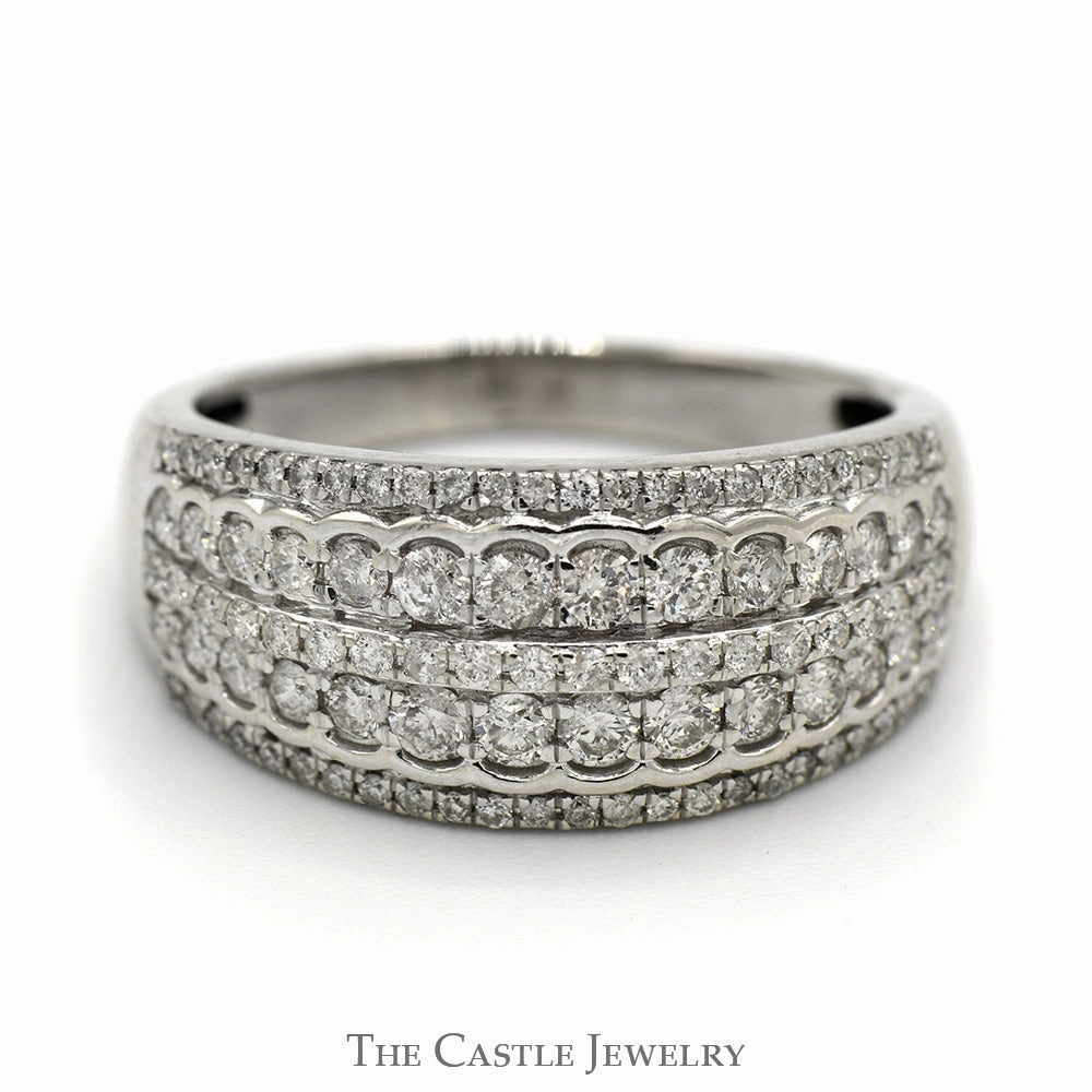 3/4cttw 5 Row Diamond Cluster Band in 14k White Gold - Size 8.75 Glamorous Object Recycled Content