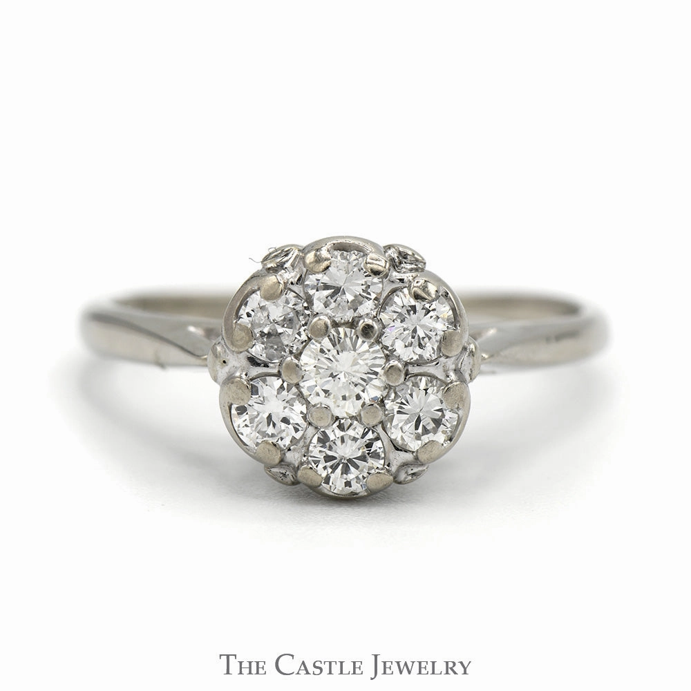 3/4cttw 7 Round Diamond Cluster Ring in 14k White Gold Beautiful Art