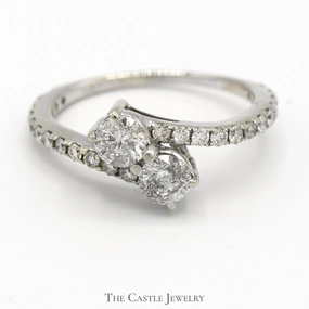 3/4cttw Double Diamond Bypass Ring with Round Diamond Accents in 14k White Gold Value Design