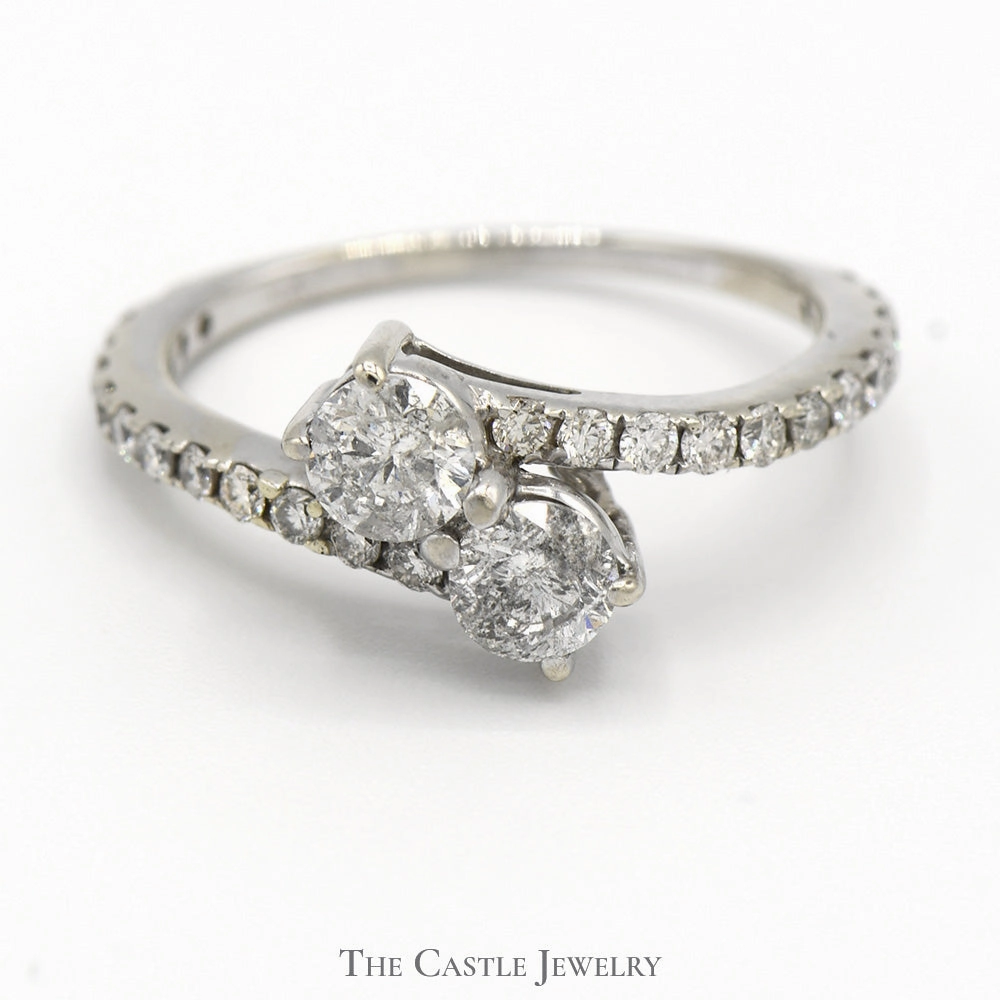 3/4cttw Double Diamond Bypass Ring with Round Diamond Accents in 14k White Gold Value Design