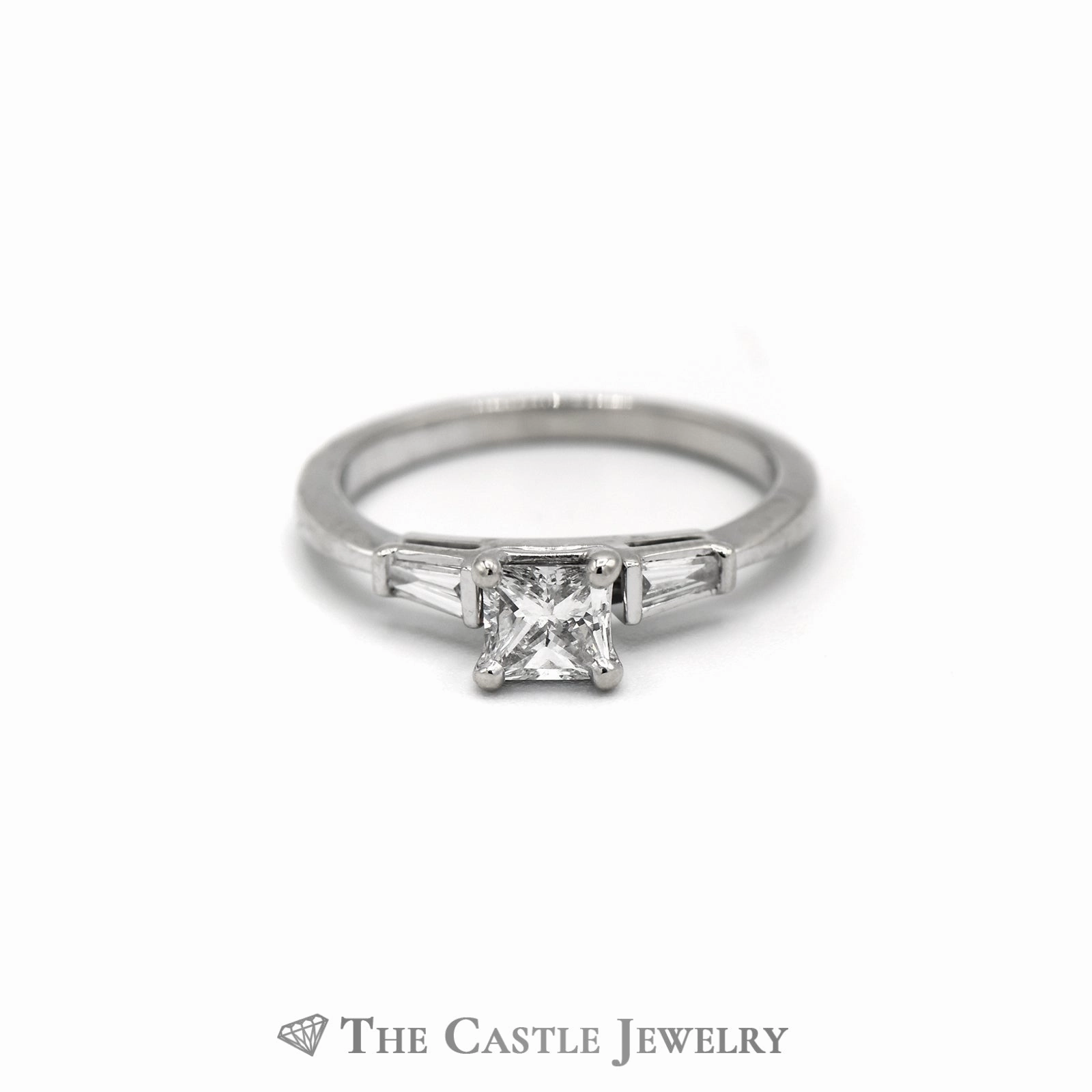 Meaningful Ornament 3/4cttw Flawless Diamond Engagement Ring with Baguette Accents in 14K White Gold