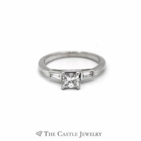 Meaningful Ornament 3/4cttw Flawless Diamond Engagement Ring with Baguette Accents in 14K White Gold