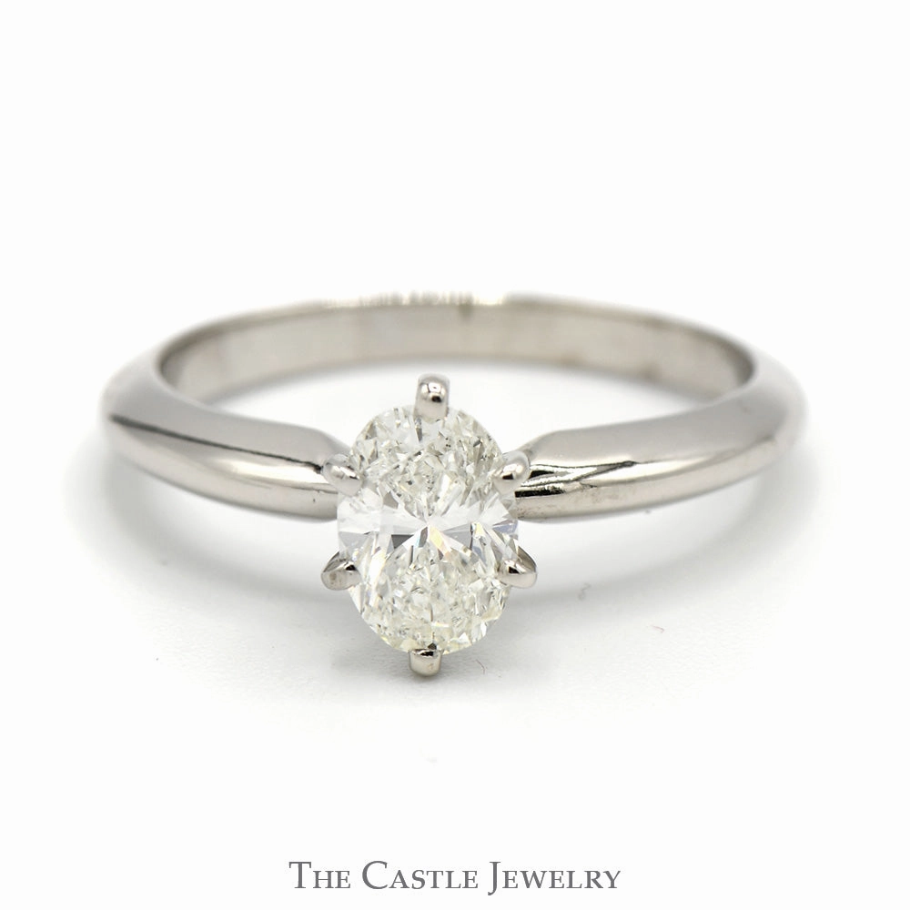 Refined Finish Fashionable Jewelry 3/4cttw Oval Diamond Solitaire Engagement Ring in 14k White Gold Tiffany Mounting