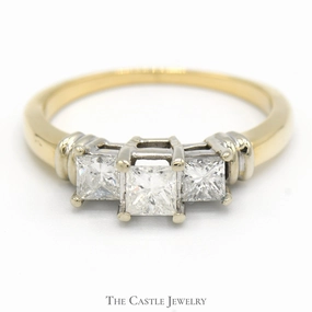 3/4cttw Princess Cut 3 Stone Diamond Engagement Ring in 14k Yellow Gold Timeless Art