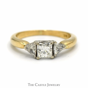 Protective Coating Assembly Required 3/4cttw Princess Cut Diamond Engagement Ring with Trillion Cut Diamond Accents in 14k Yellow Gold