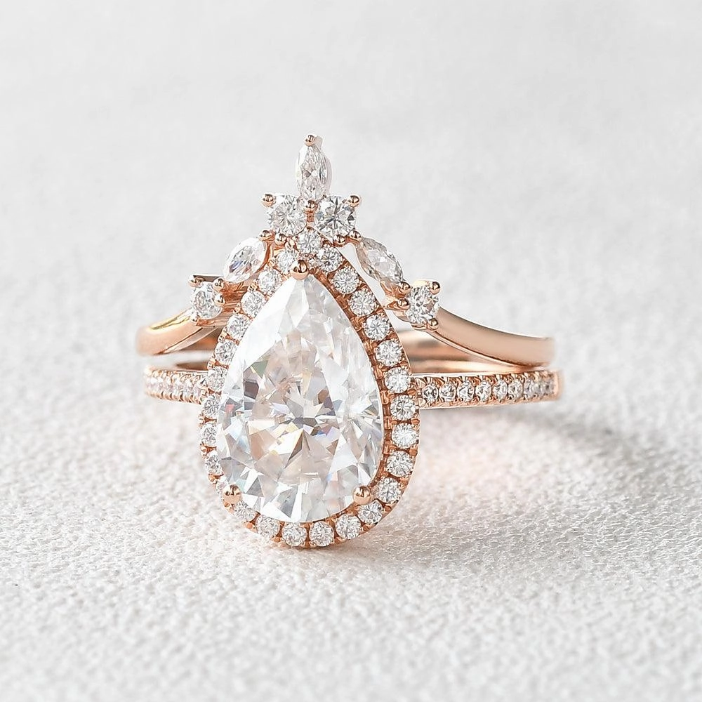 3.5ct Moissanite Inspired Engagement Ring Set 2pcs Evening Accessory