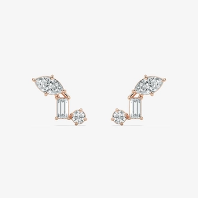 3/8 ctw Marquise Baguette Round Lab Grown Diamond Three Stone Stud Earrings Glittery Accent