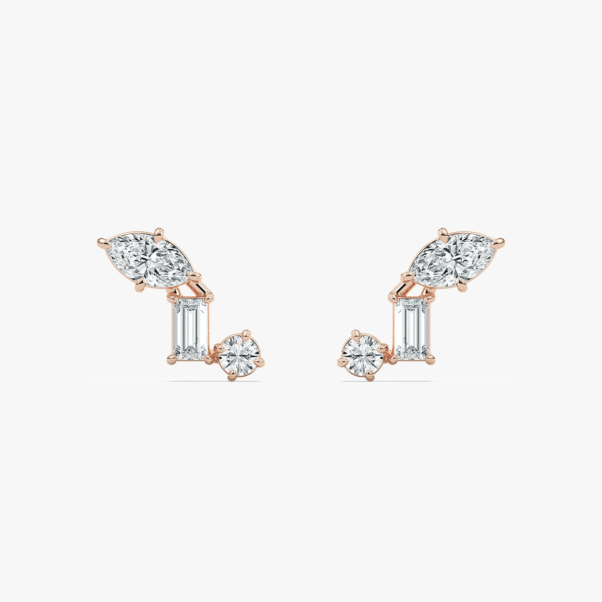 3/8 ctw Marquise Baguette Round Lab Grown Diamond Three Stone Stud Earrings Sturdy Adornment