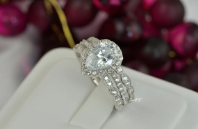 Glam Statement Neutral design 3.8ct Halo Pear Cut Bridal Wedding Engagement Ring Diamond Simulated 925 Sterling Silver Anniversary Rings SKU:00157