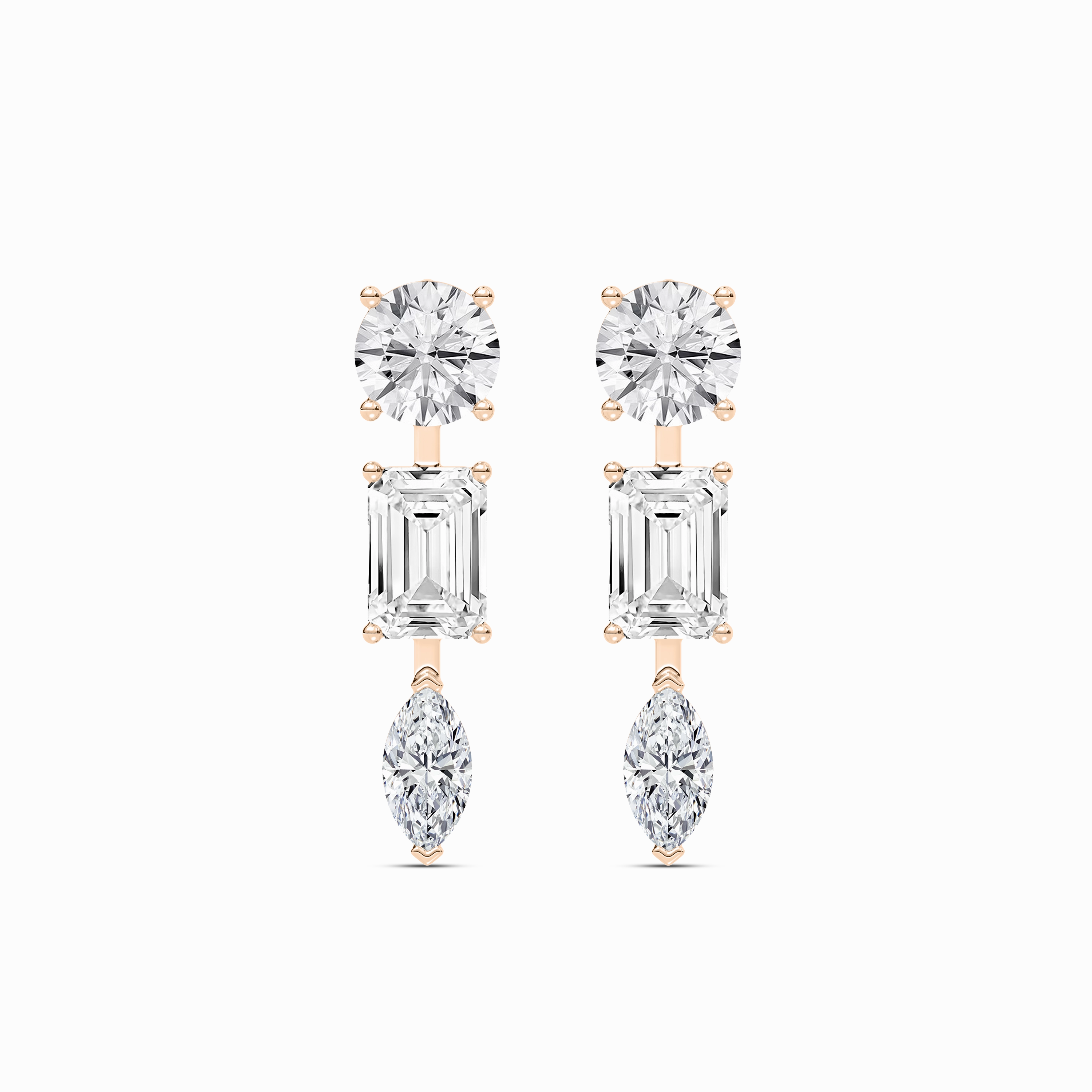 Lightweight Option Petite Accent 3 ?/??ctw Round Emerald, and Marquise Lab Grown Diamond Trio Drop Earrings