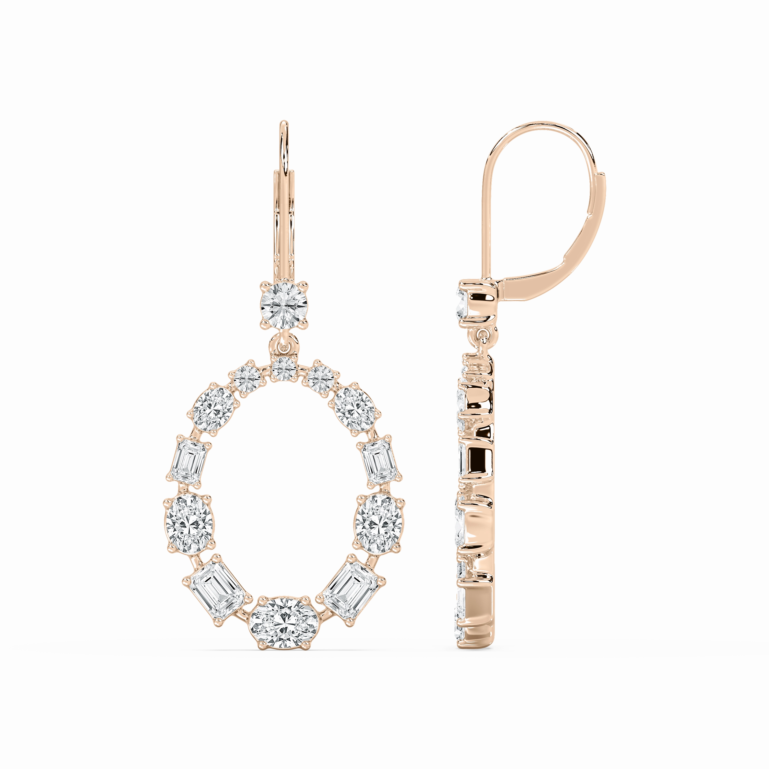 3 ? ctw Emerald, Oval and Round Lab Grown Diamond Open Circle Drop Earrings Decorative Vibe