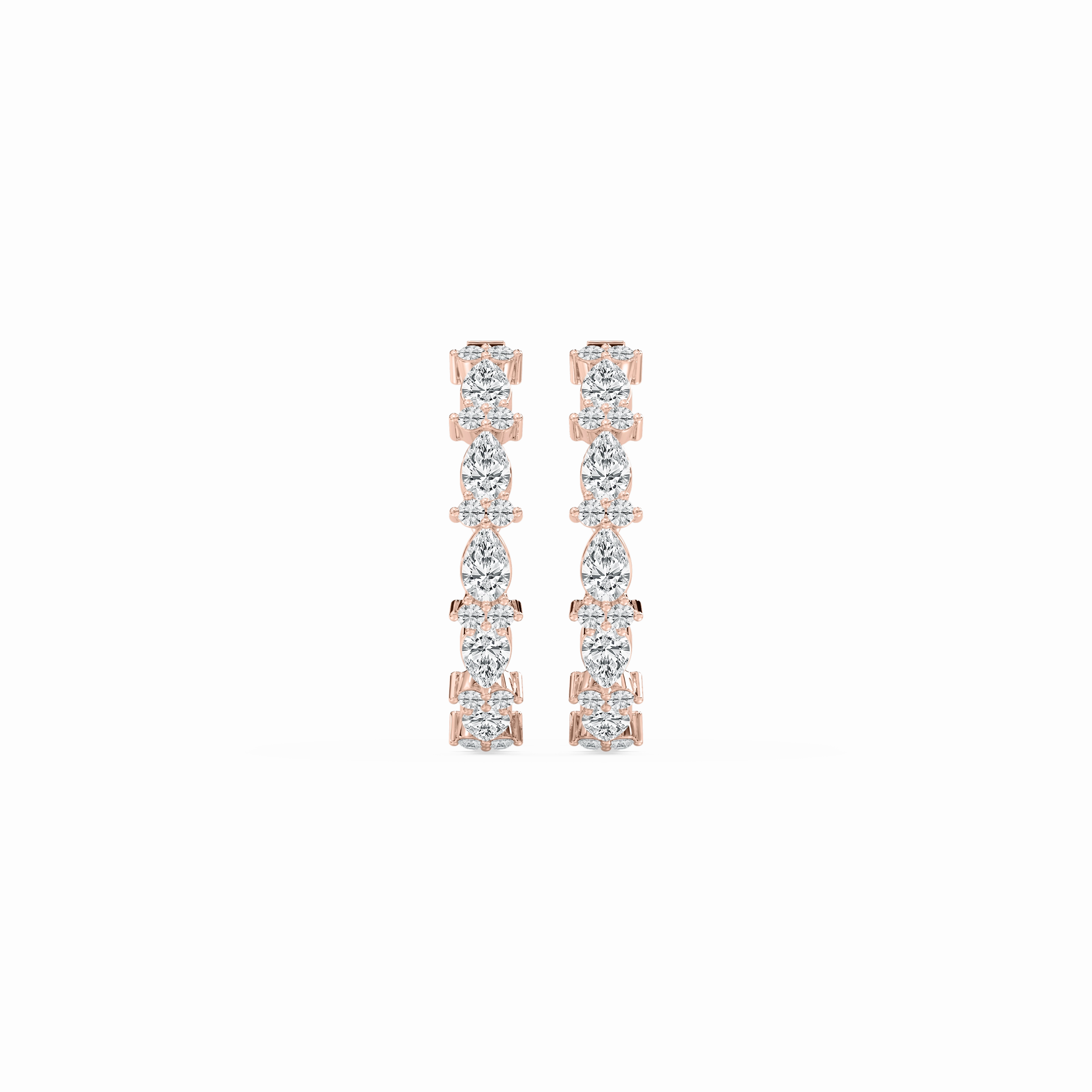 3 ? ctw Pear and Round Lab Grown Diamond Alternating Hoop Earrings Modernist Ornament