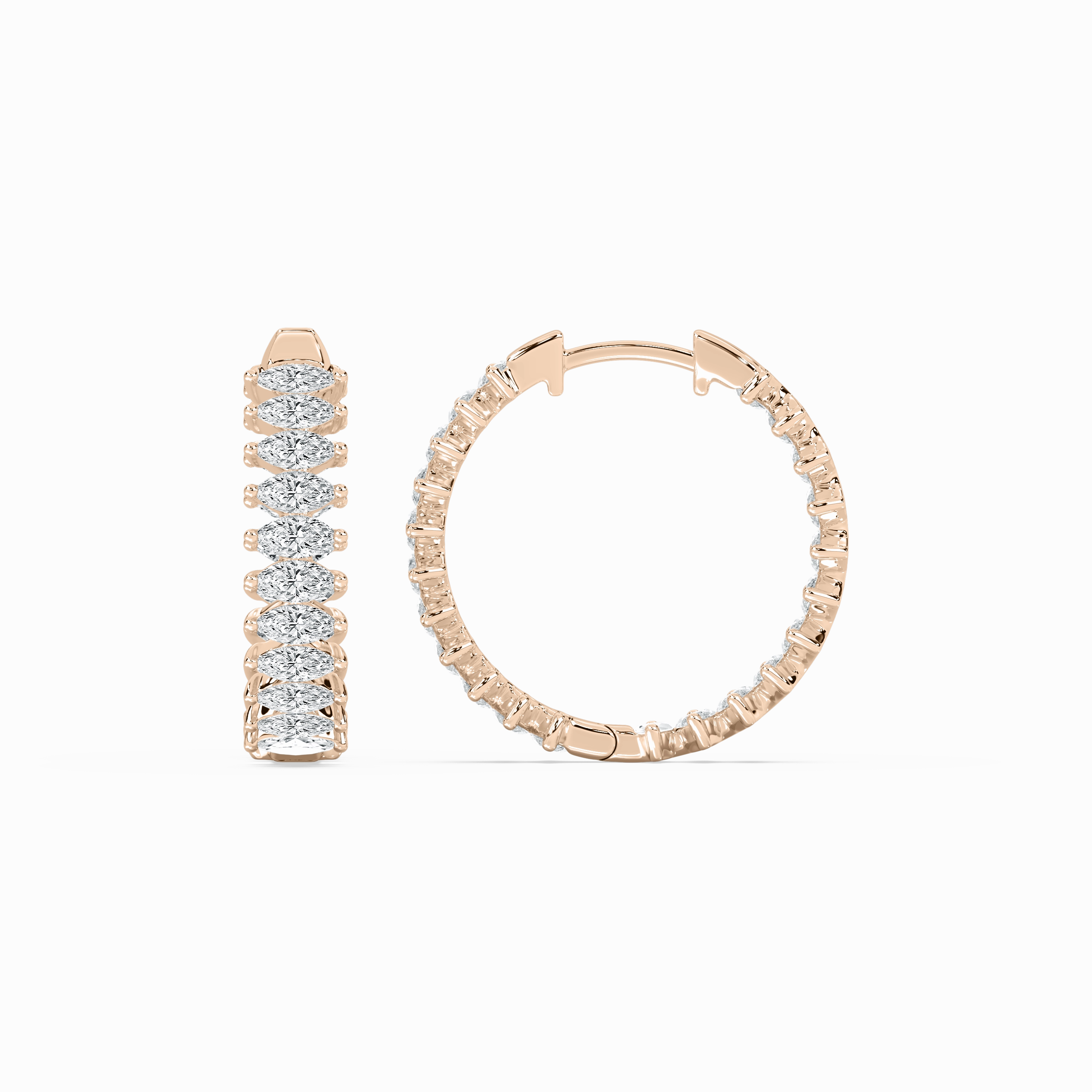 3 ctw Marquise Lab Grown Diamond Inside Out Hoop Earrings Curved Piece Graceful Feature